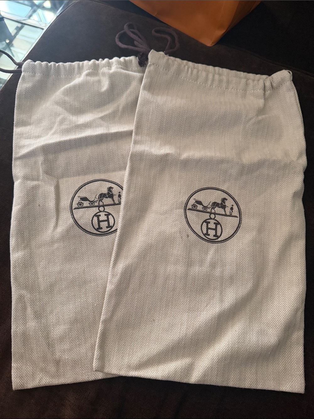 HERMES Dust Bags Set in Beige with Black Logo